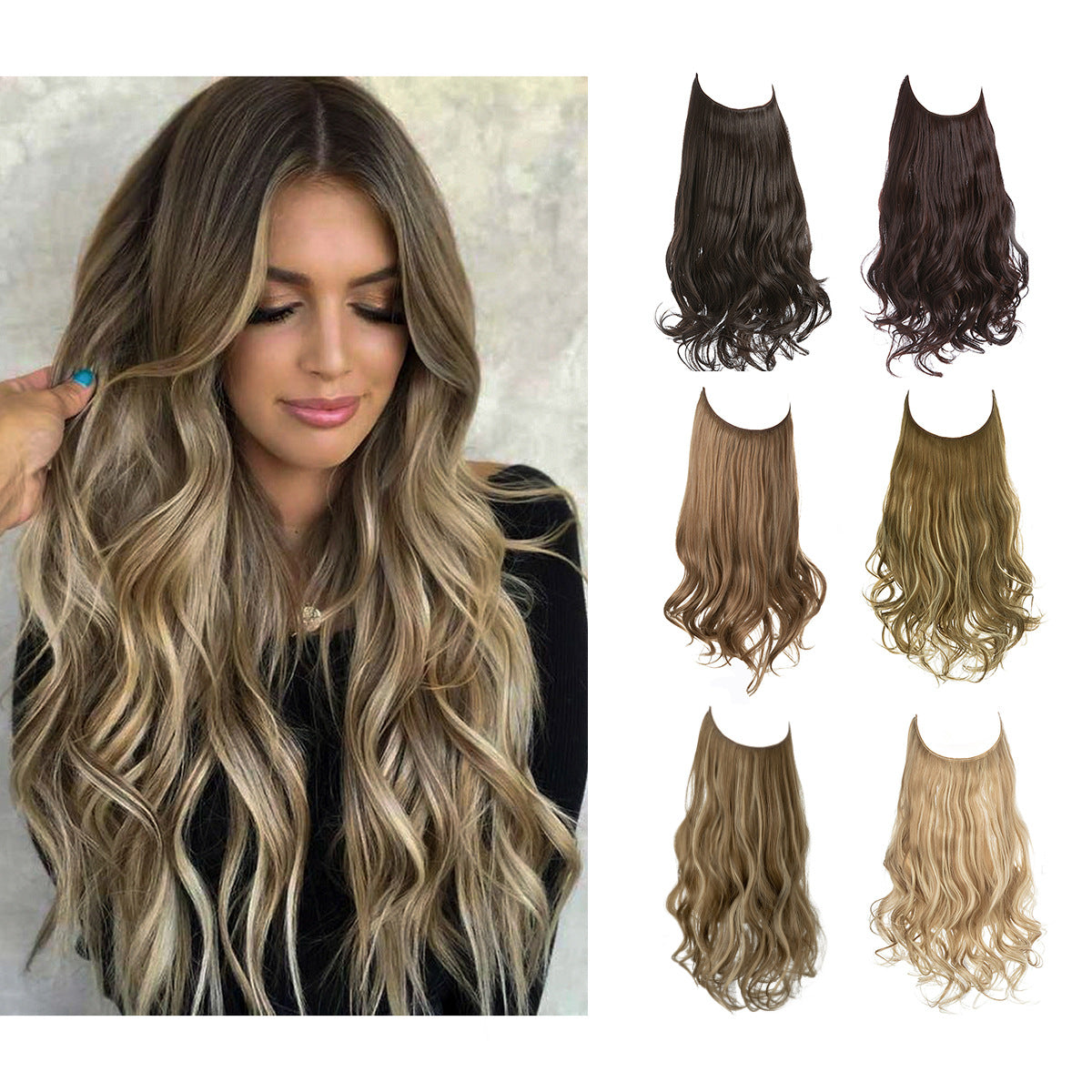 Fishing Line Large Wave Multi-color Gradient Hair Extensions